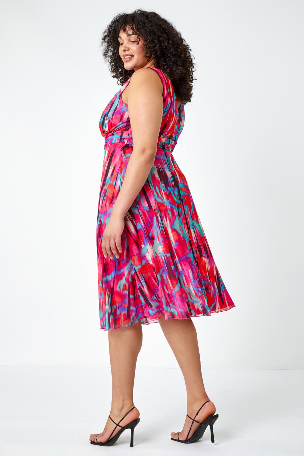 PINK Curve Abstract Print Mesh Wrap Dress, Image 3 of 5