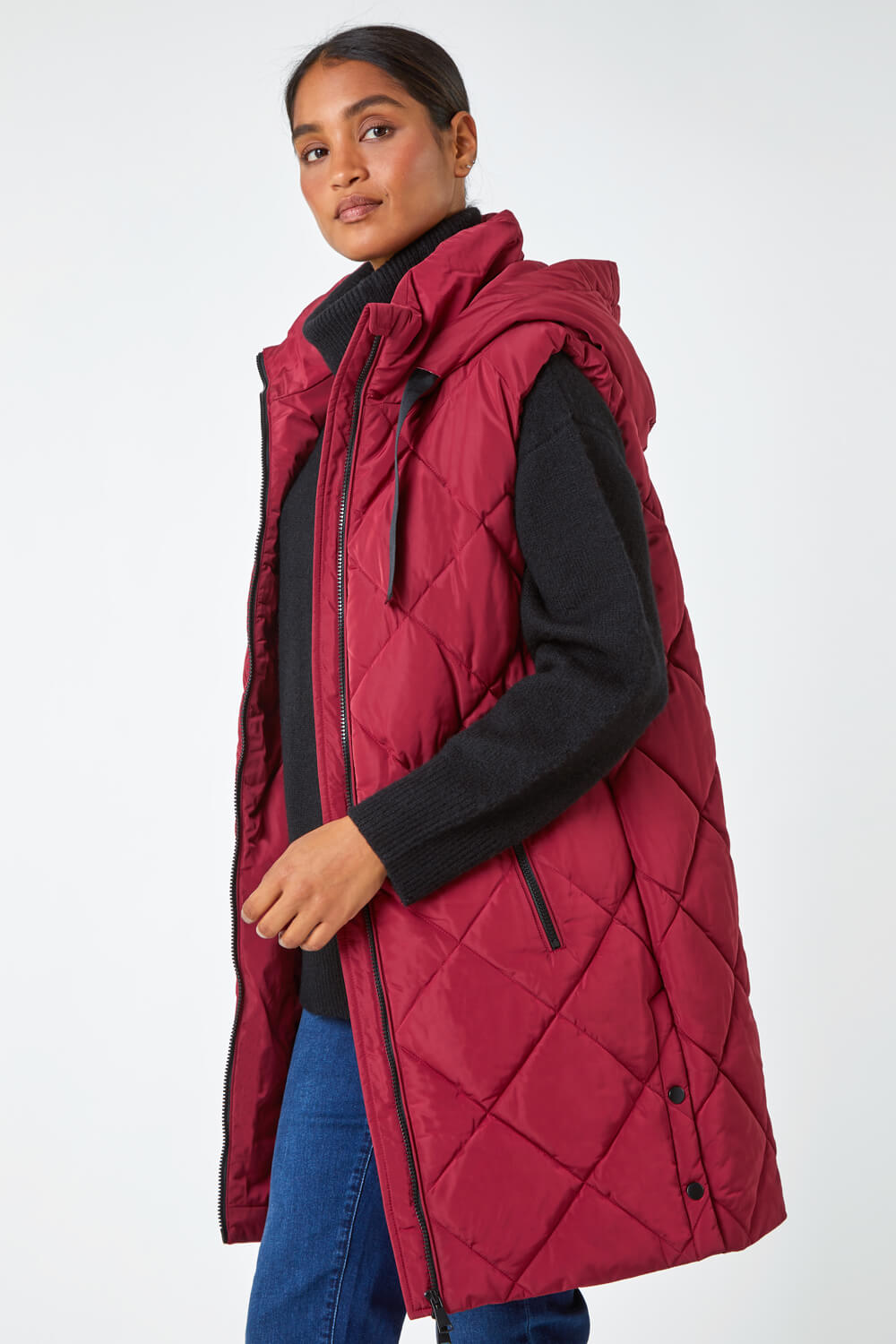 Bordeaux Diamond Quilted Padded Gilet , Image 3 of 6