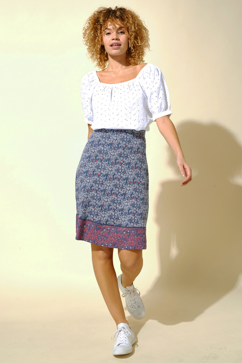 Blue A Line Mosaic Print Skirt, Image 4 of 4