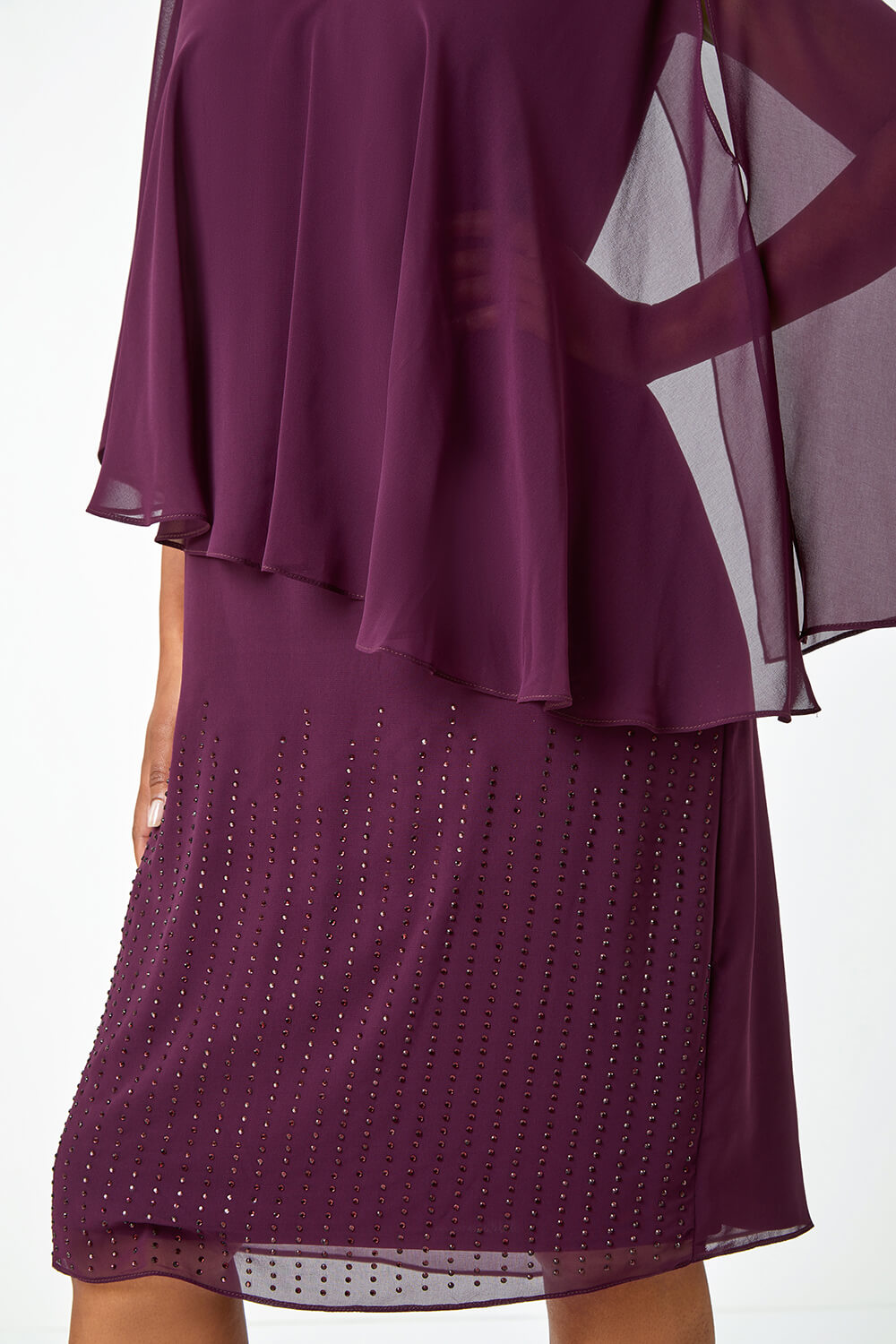 Plum Petite Embellished Chiffon Overlay Dress, Image 5 of 5