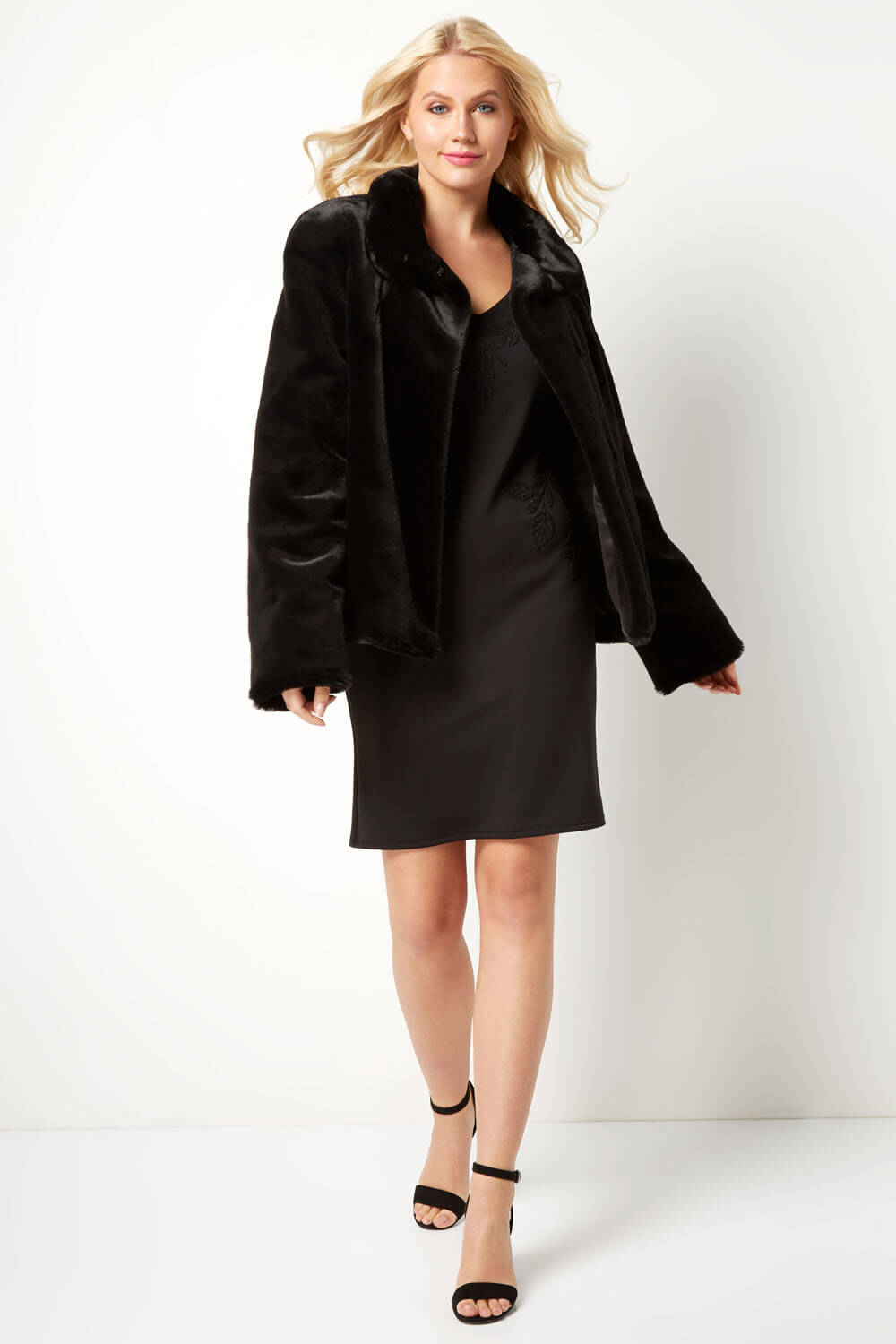 Black Short Faux Fur Jacket, Image 2 of 4
