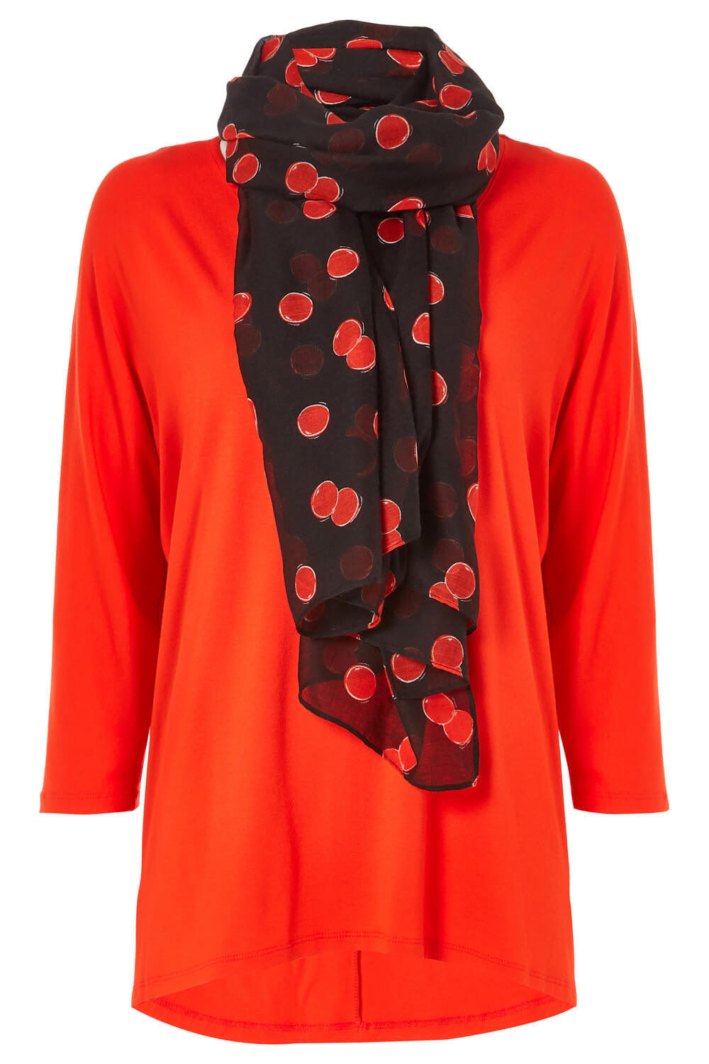 ORANGE Loose T-Shirt and Cherry Print Scarf, Image 5 of 5