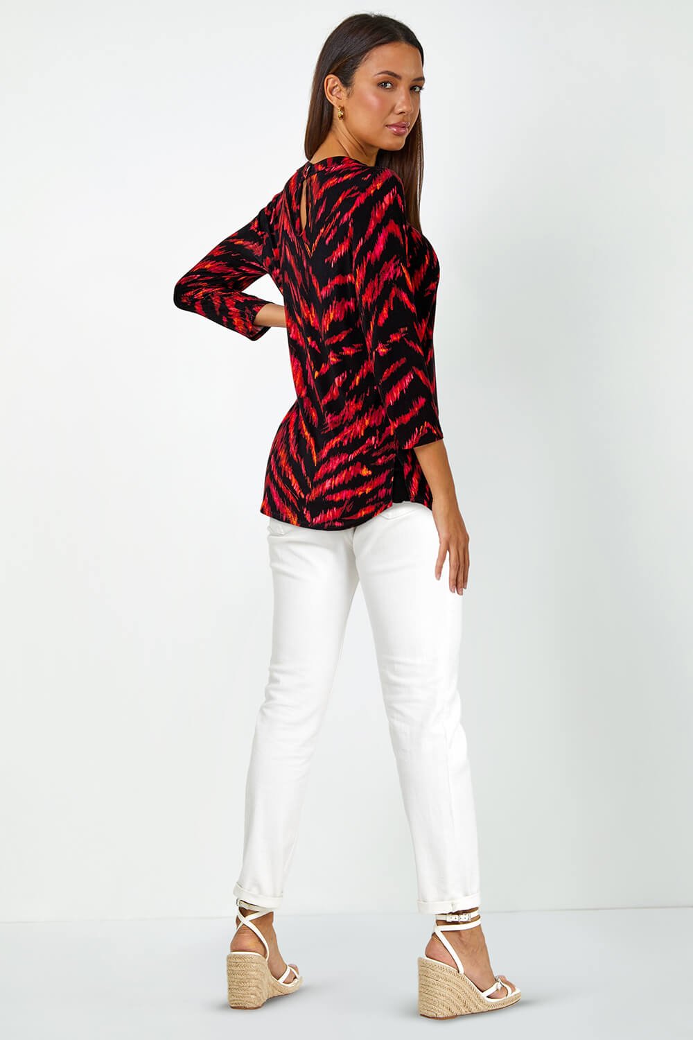 Red Animal Print Tunic Stretch Top, Image 3 of 5