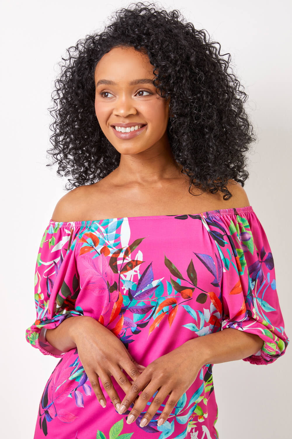 PINK Petite Tropical Print Square Neck Top, Image 5 of 5