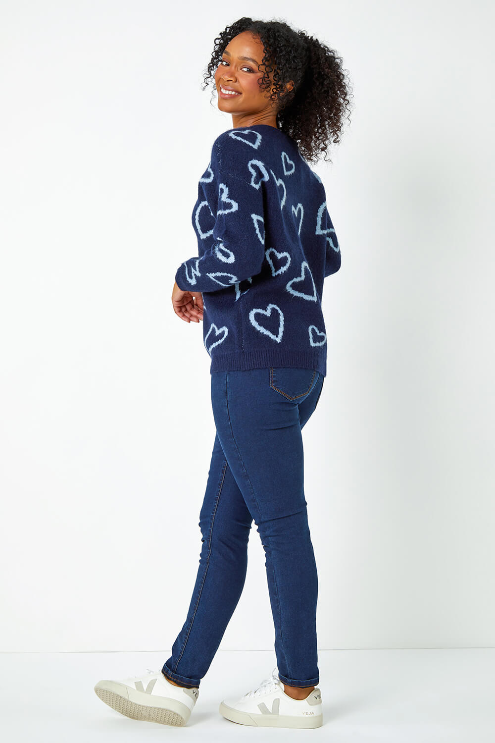 Navy  Petite Heart Print Stretch Jumper, Image 2 of 5