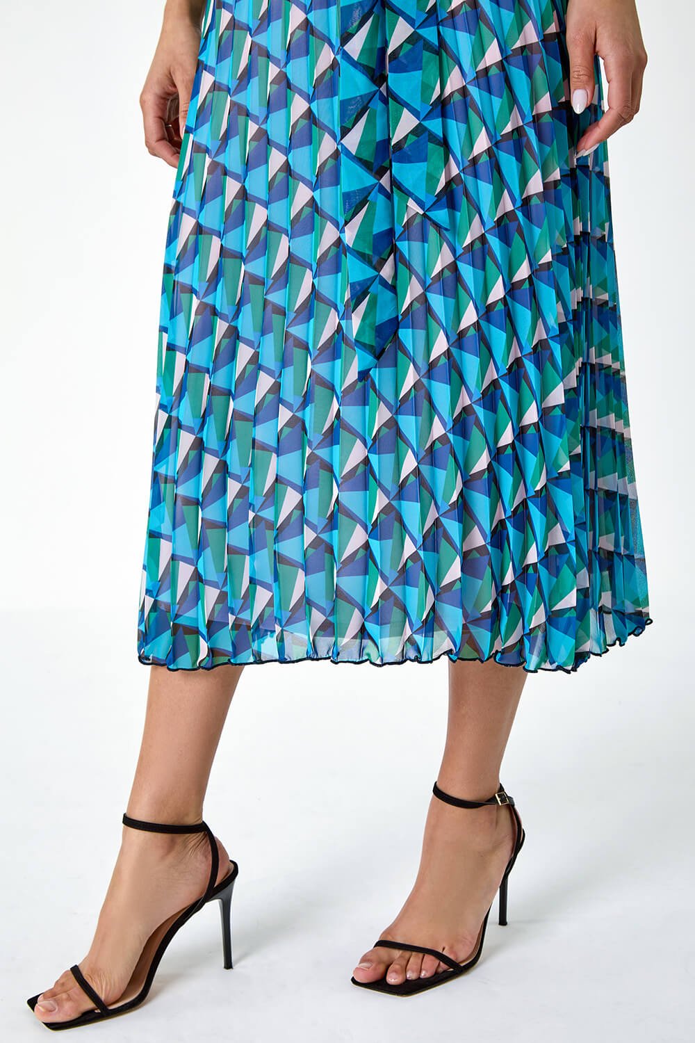 Turquoise Geometric Halterneck Midi Dress, Image 5 of 5