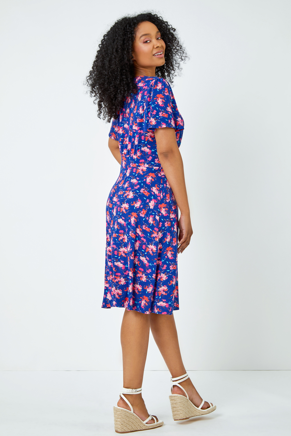 Navy  Petite Floral Print Stretch Dress, Image 3 of 5