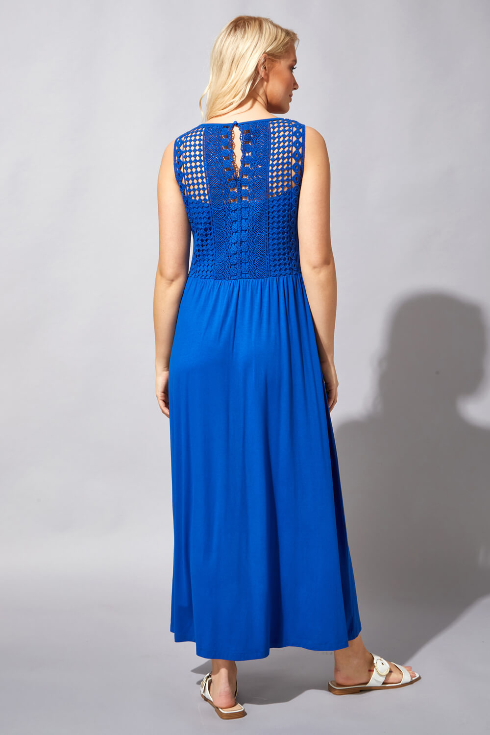 Royal Blue Crochet Back Jersey Maxi Dress, Image 4 of 4