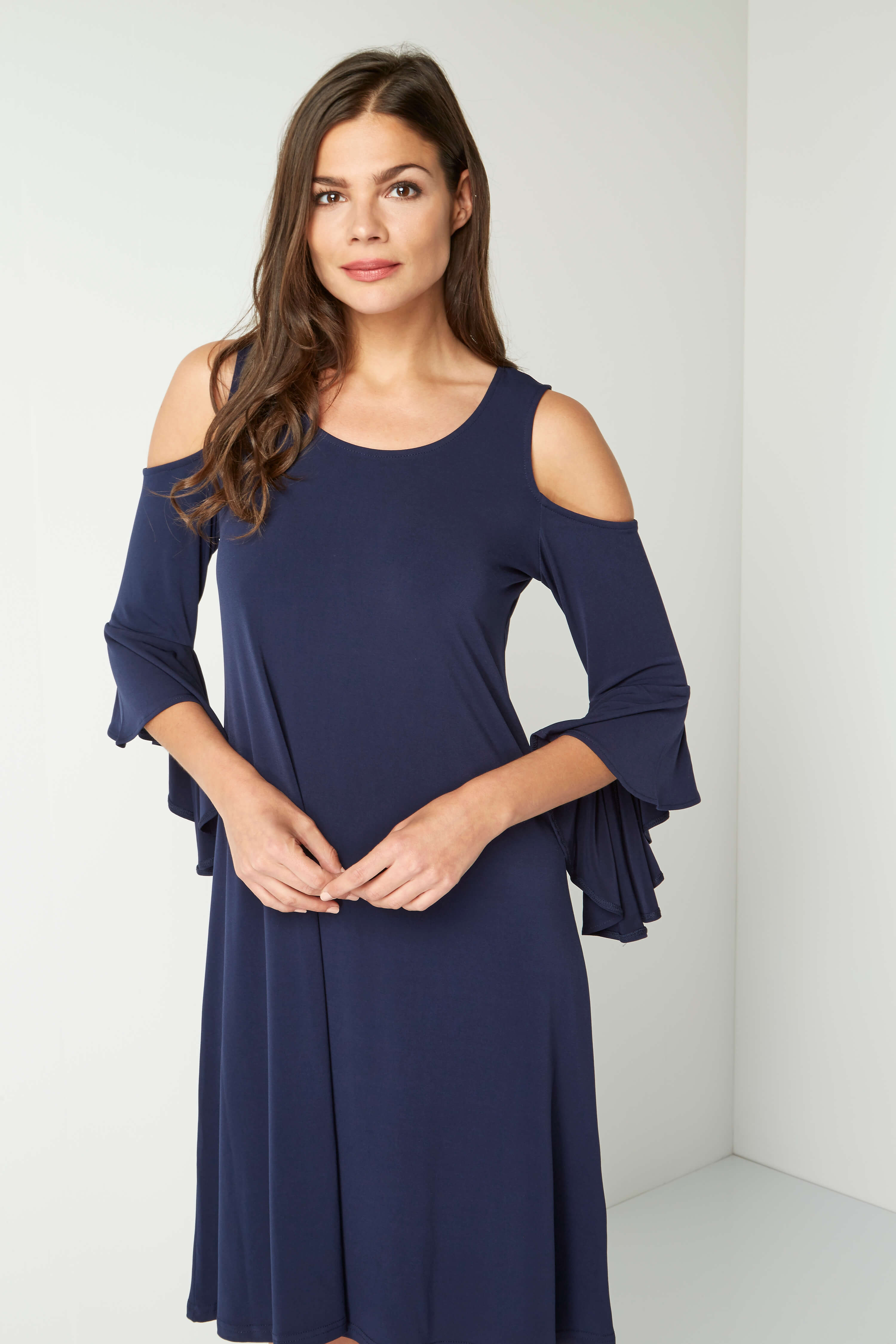 Flute Sleeve Dress in Navy Roman Originals UK