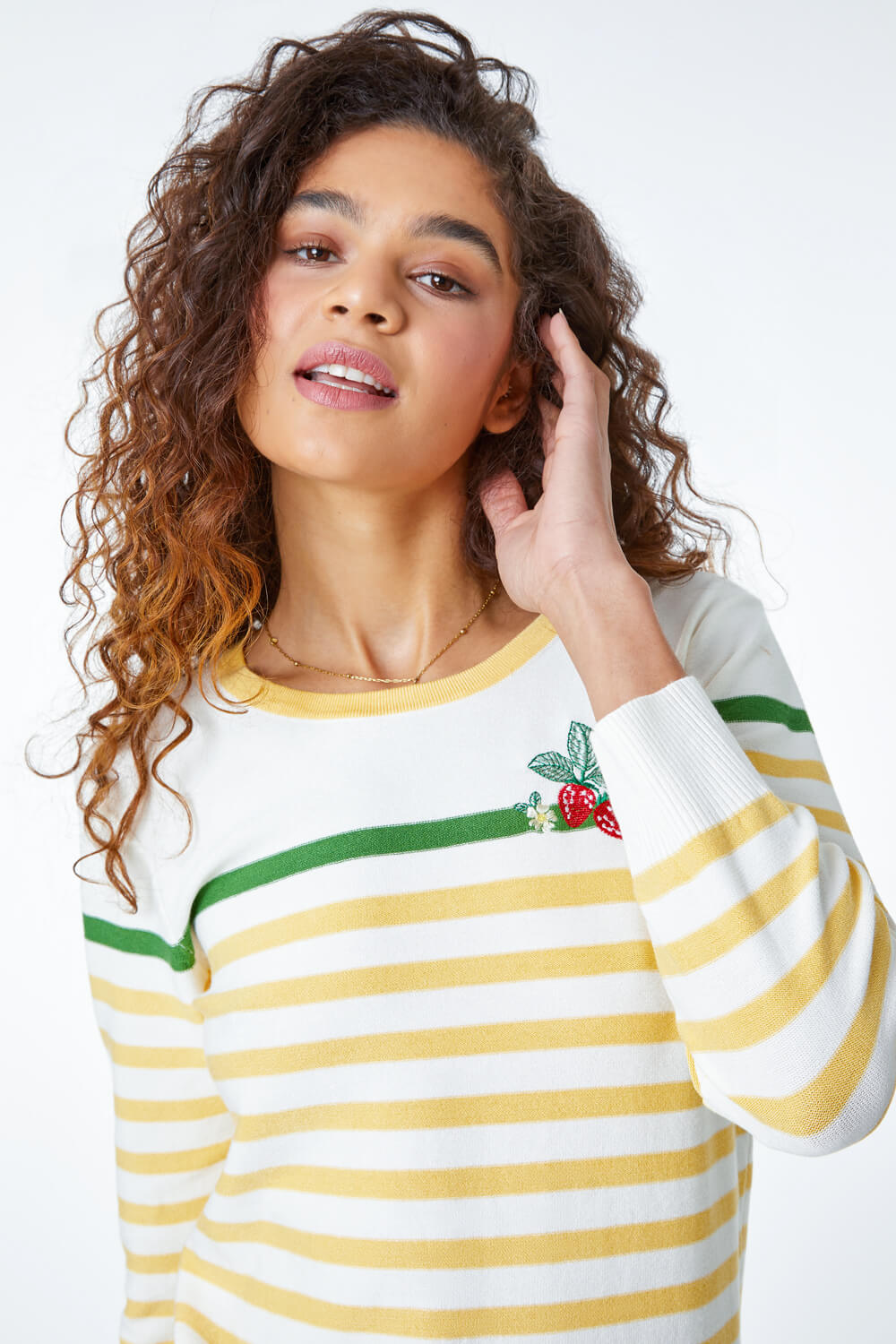 Strawberry Striped Jumper in Lemon - Roman Originals UK
