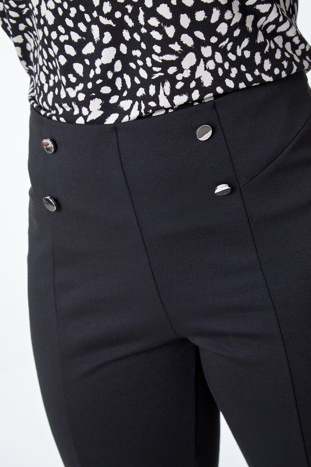 Black Petite Button Detail Stretch Trouser, Image 3 of 5