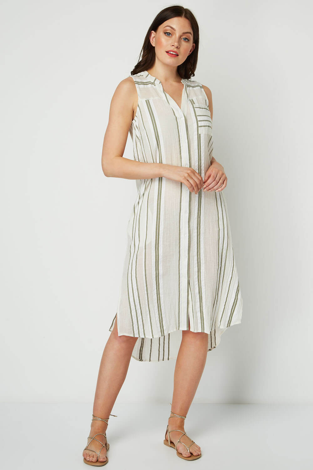 KHAKI Stripe A line Shift Dress , Image 2 of 5