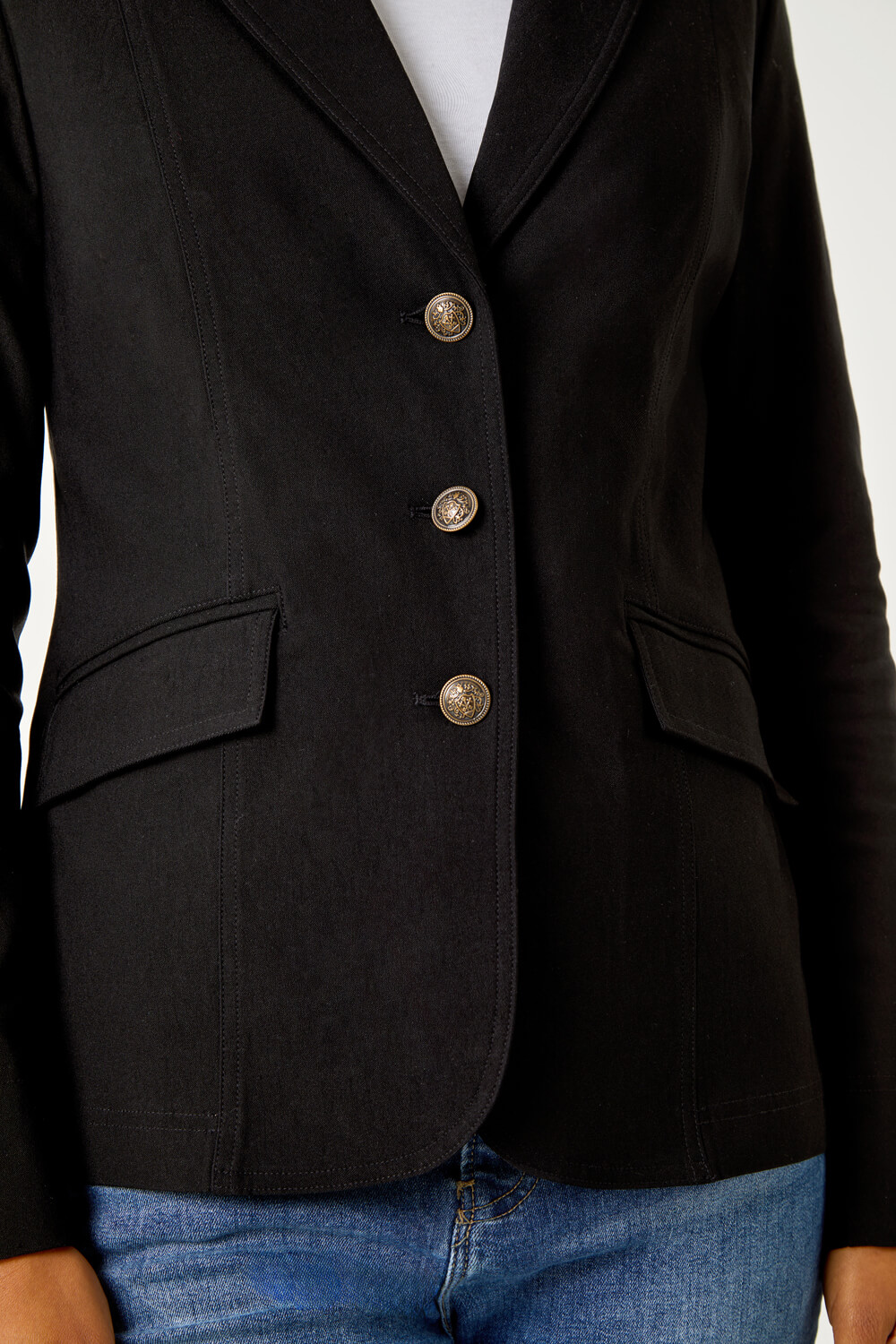 Black Button Detail Stretch Blazer, Image 5 of 5