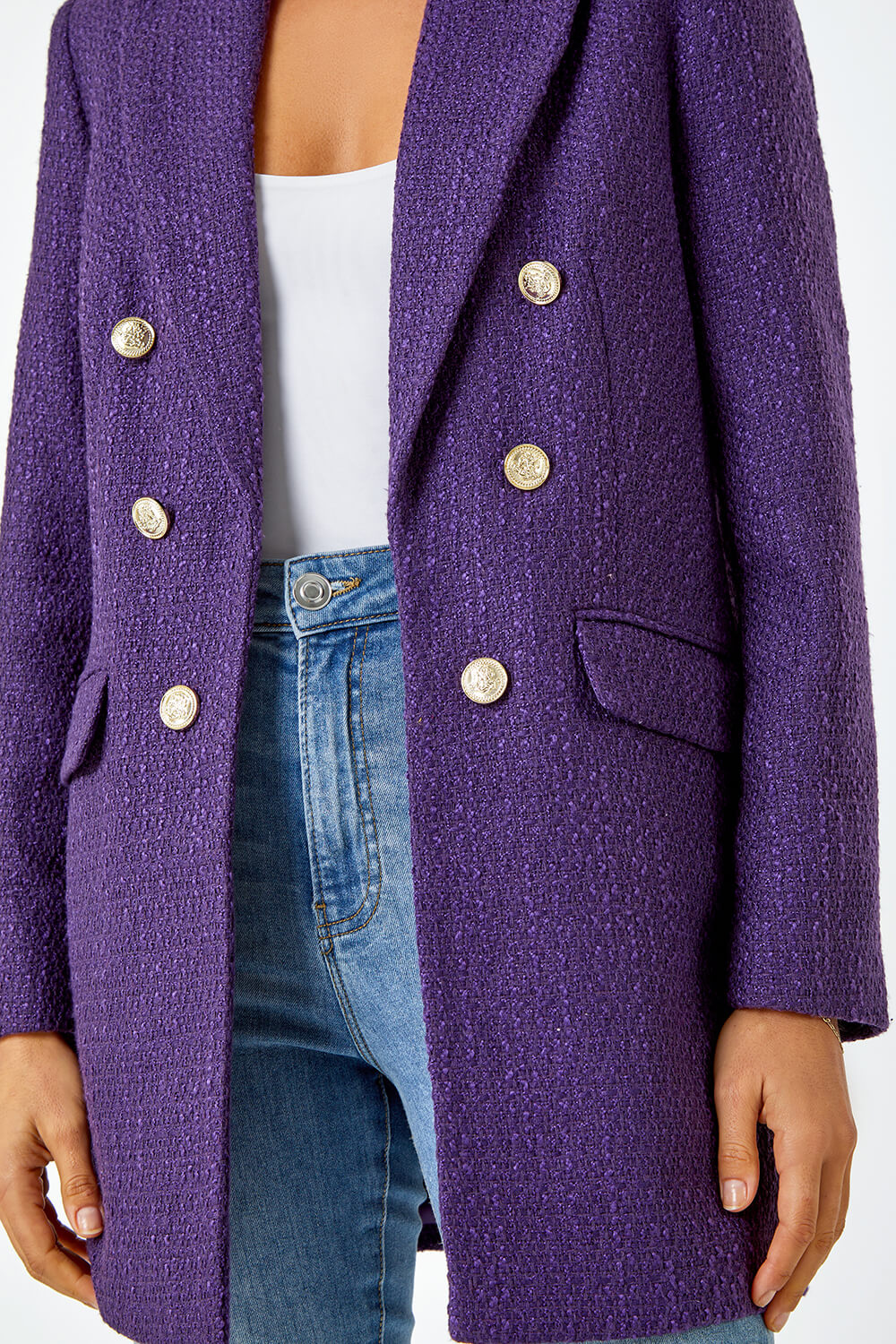 Purple Tailored Longline Boucle Jacket, Image 5 of 5