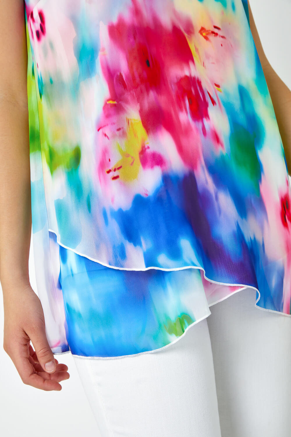 Blue Abstract Print Double Layer Cami Top, Image 5 of 5