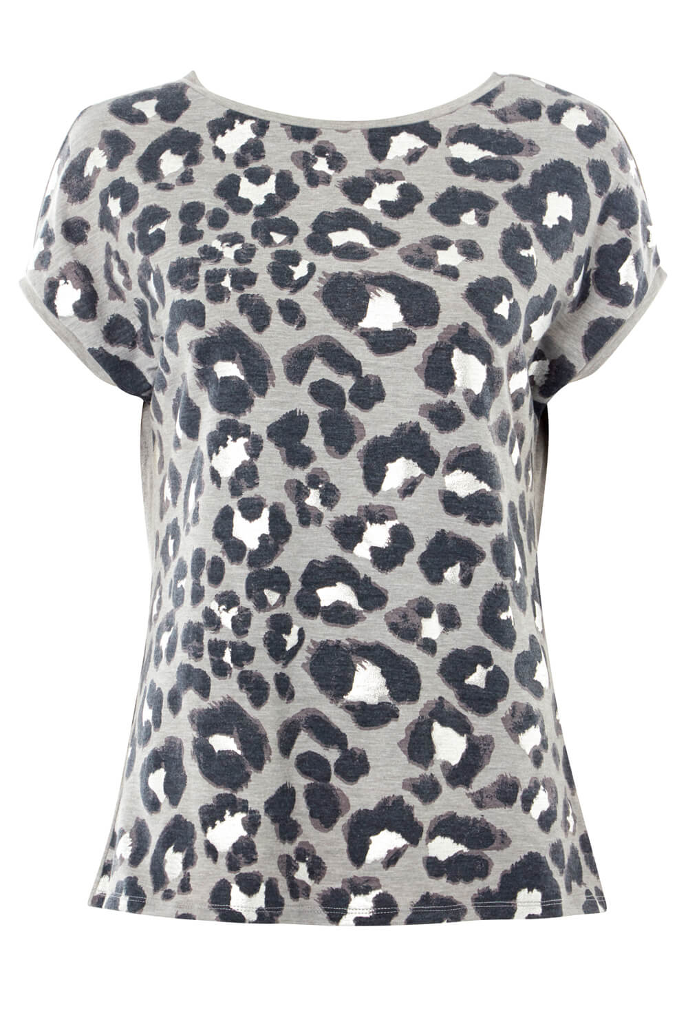 Leopard Foil Print T-Shirt in Grey - Roman Originals UK