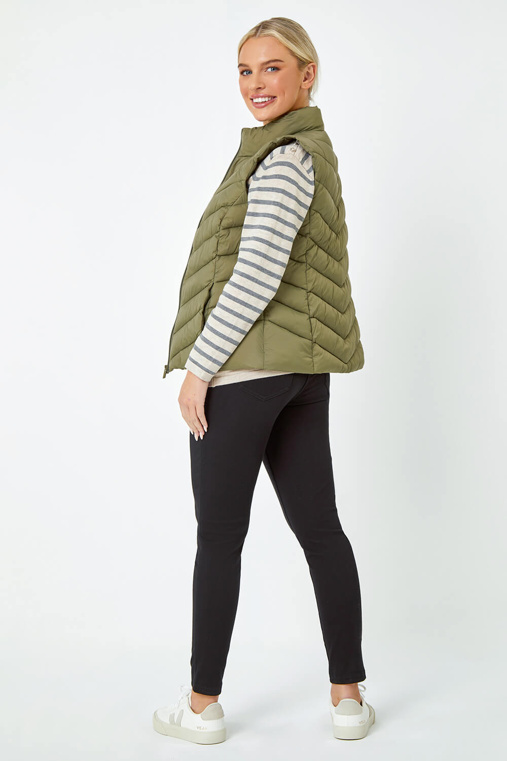 KHAKI Petite Quilted Padded Gilet, Image 3 of 5