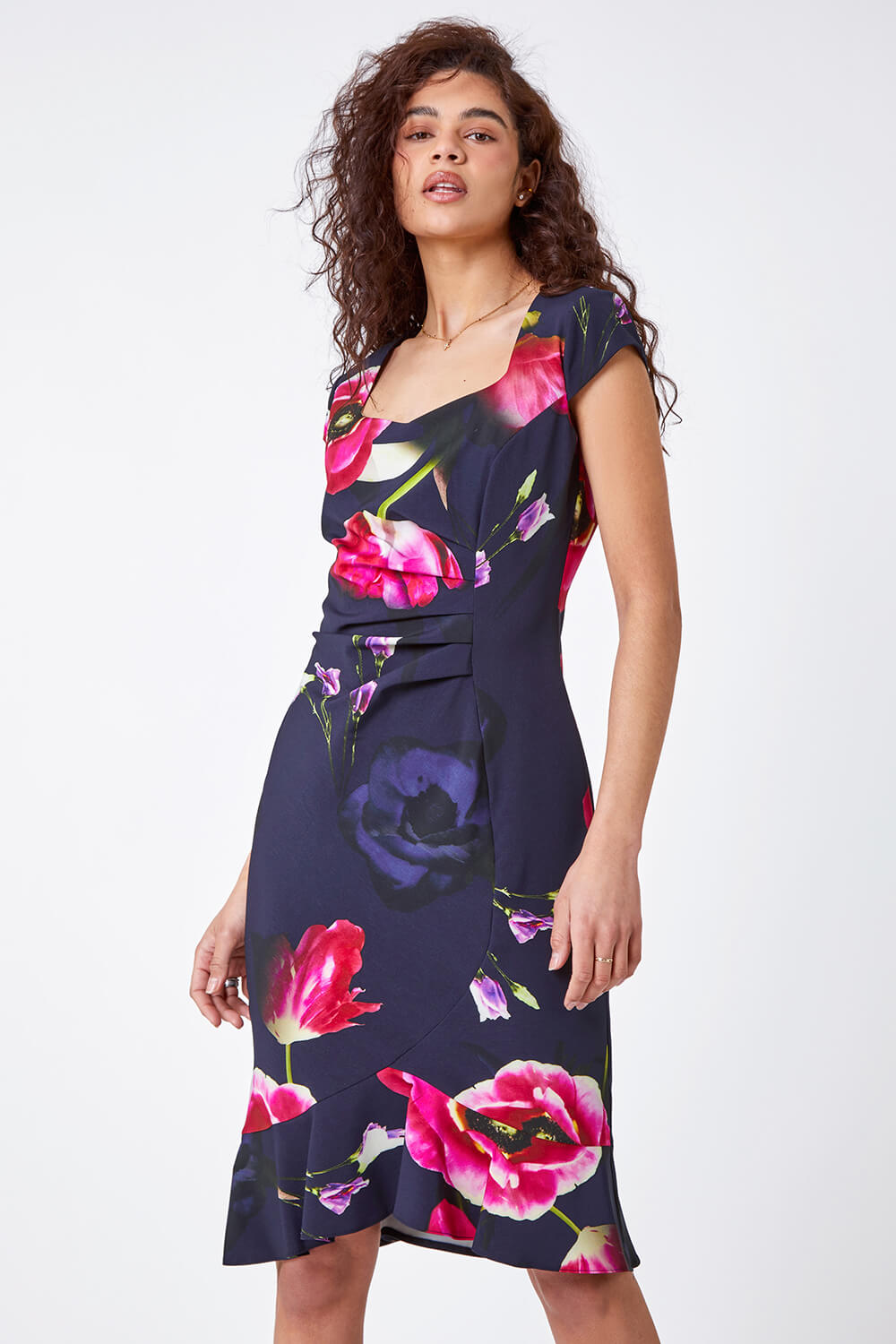 Floral Frill Premium Stretch Ruched Dress