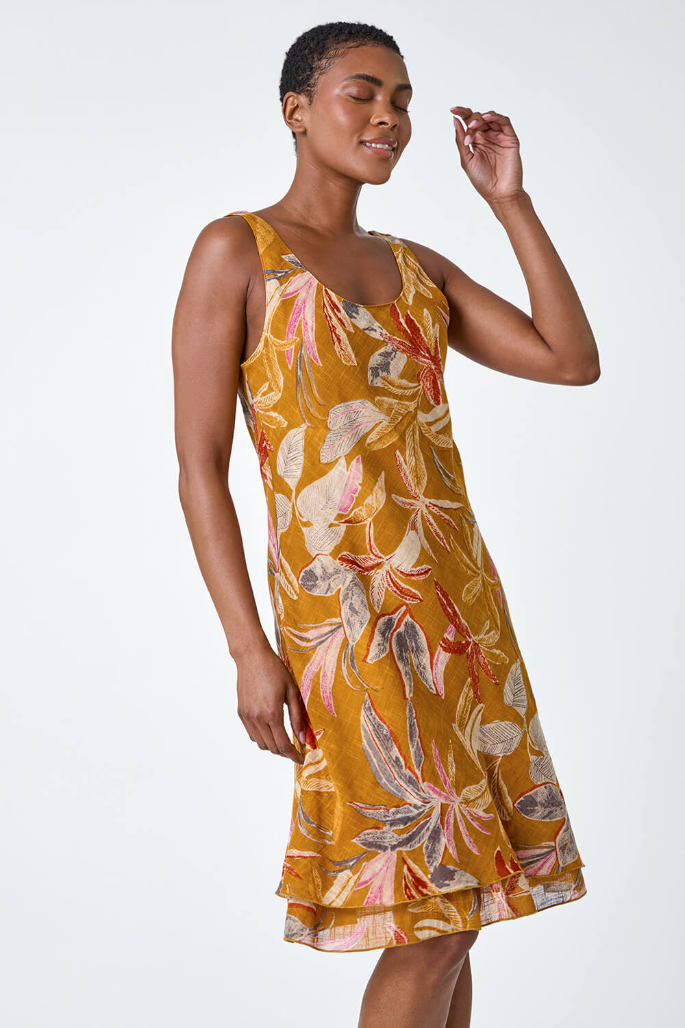Amber Floral Print Cotton Layered Dress, Image 2 of 5