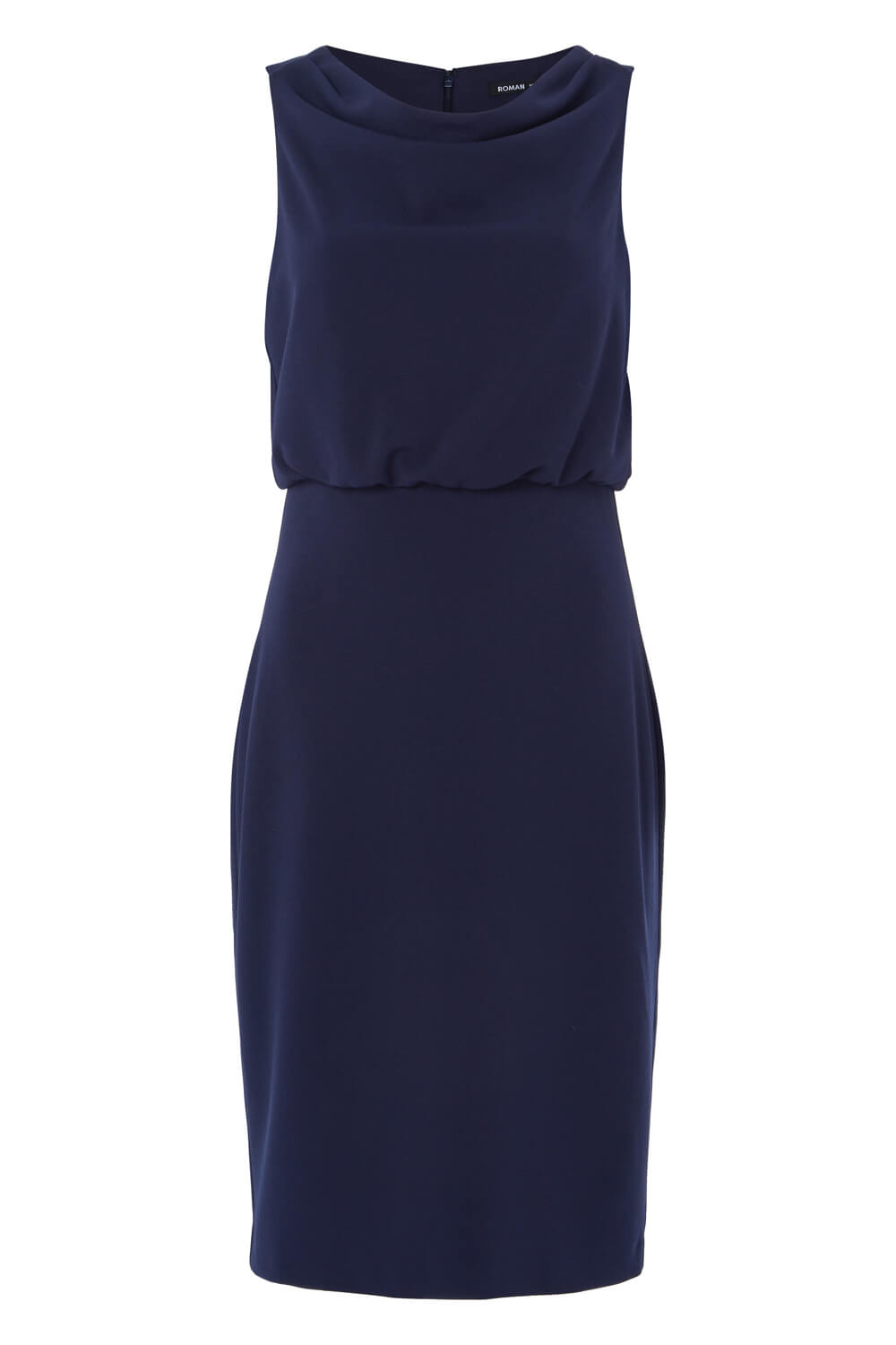 Navy  Cowl Neck Fitted Dress, Image 5 of 5