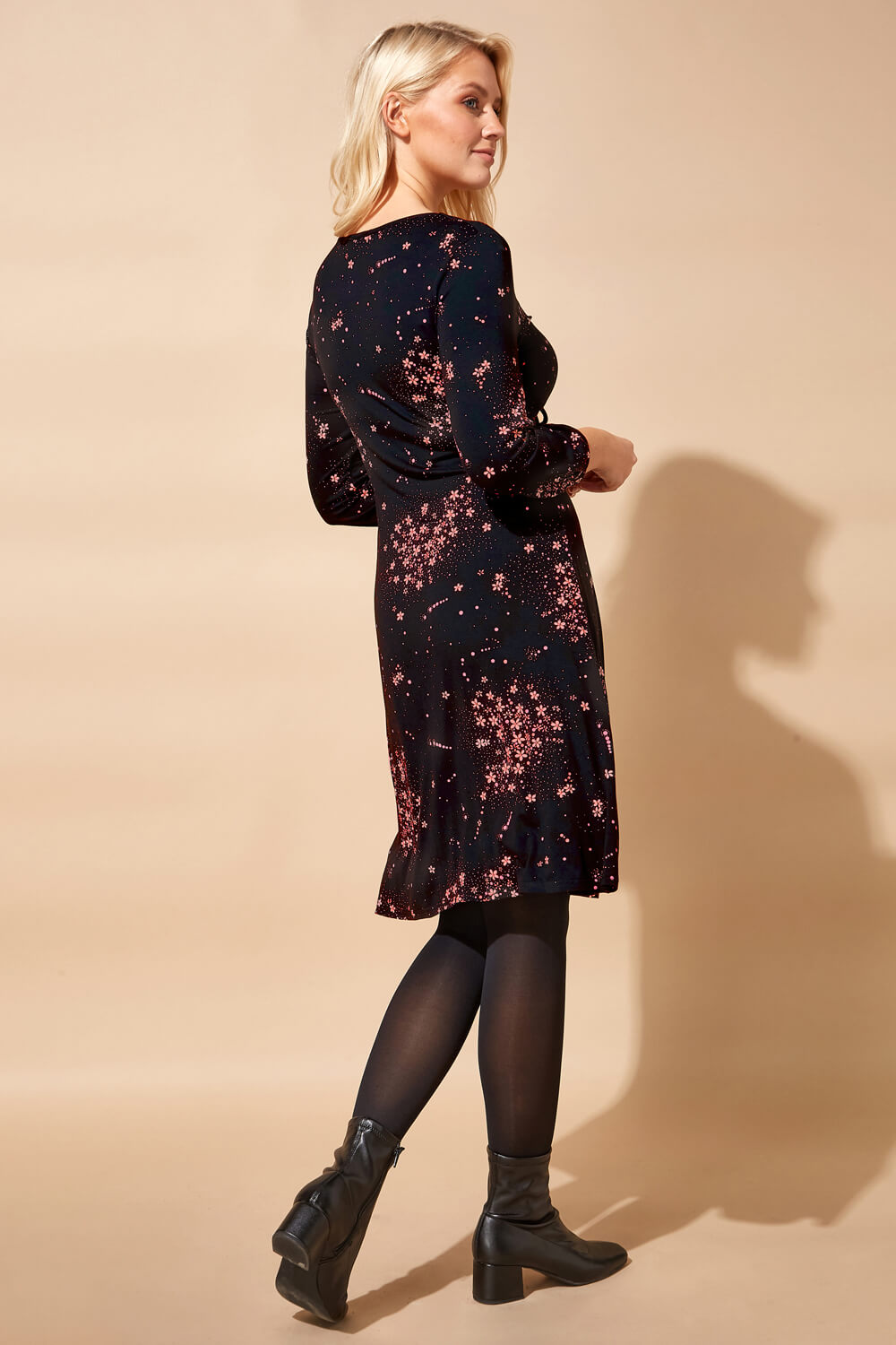Black Ditsy Floral Tie Front Dress, Image 3 of 4