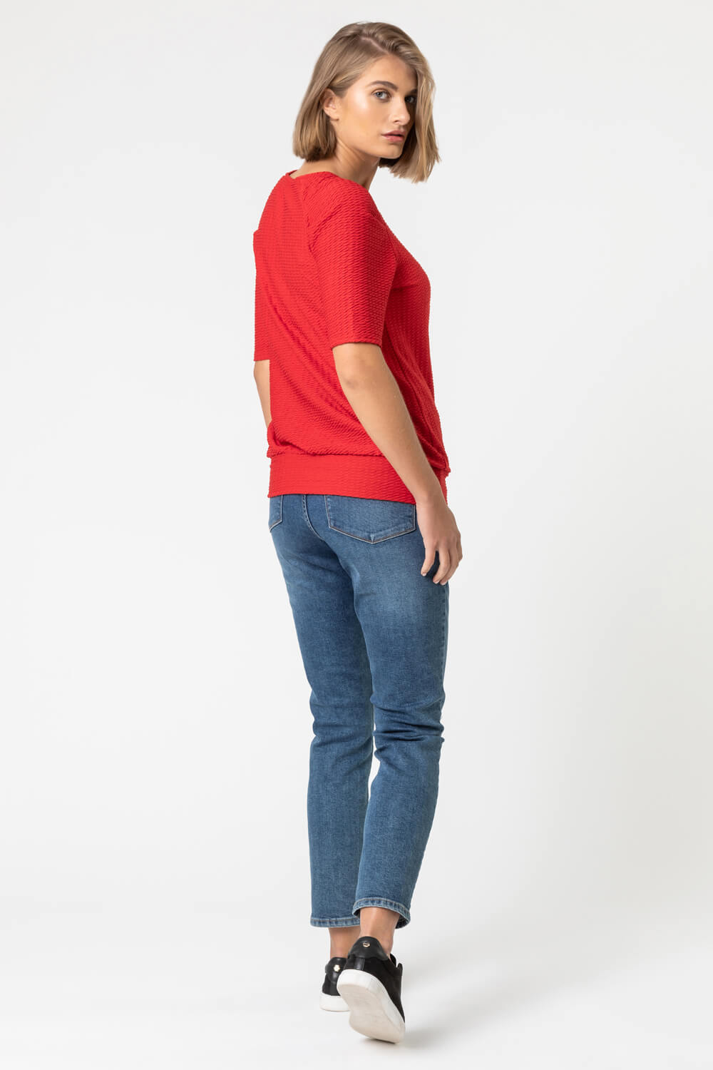 Red Keyhole Neck Textured Top, Image 2 of 4