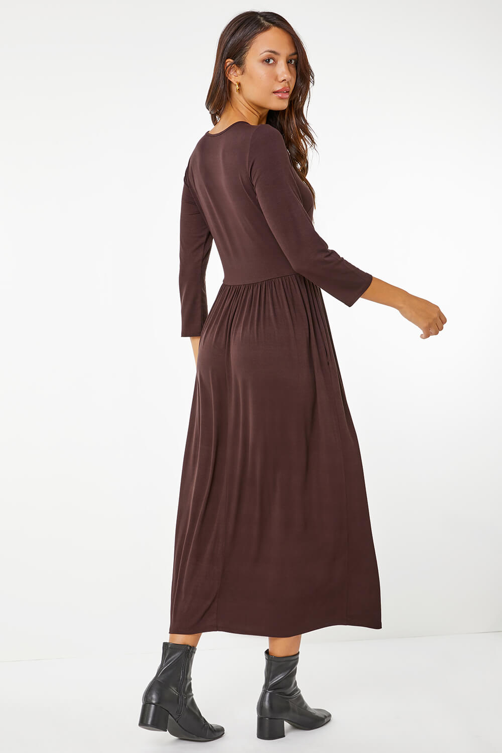 Chocolate Stretch Jersey Pocket Midi Dress, Image 2 of 5