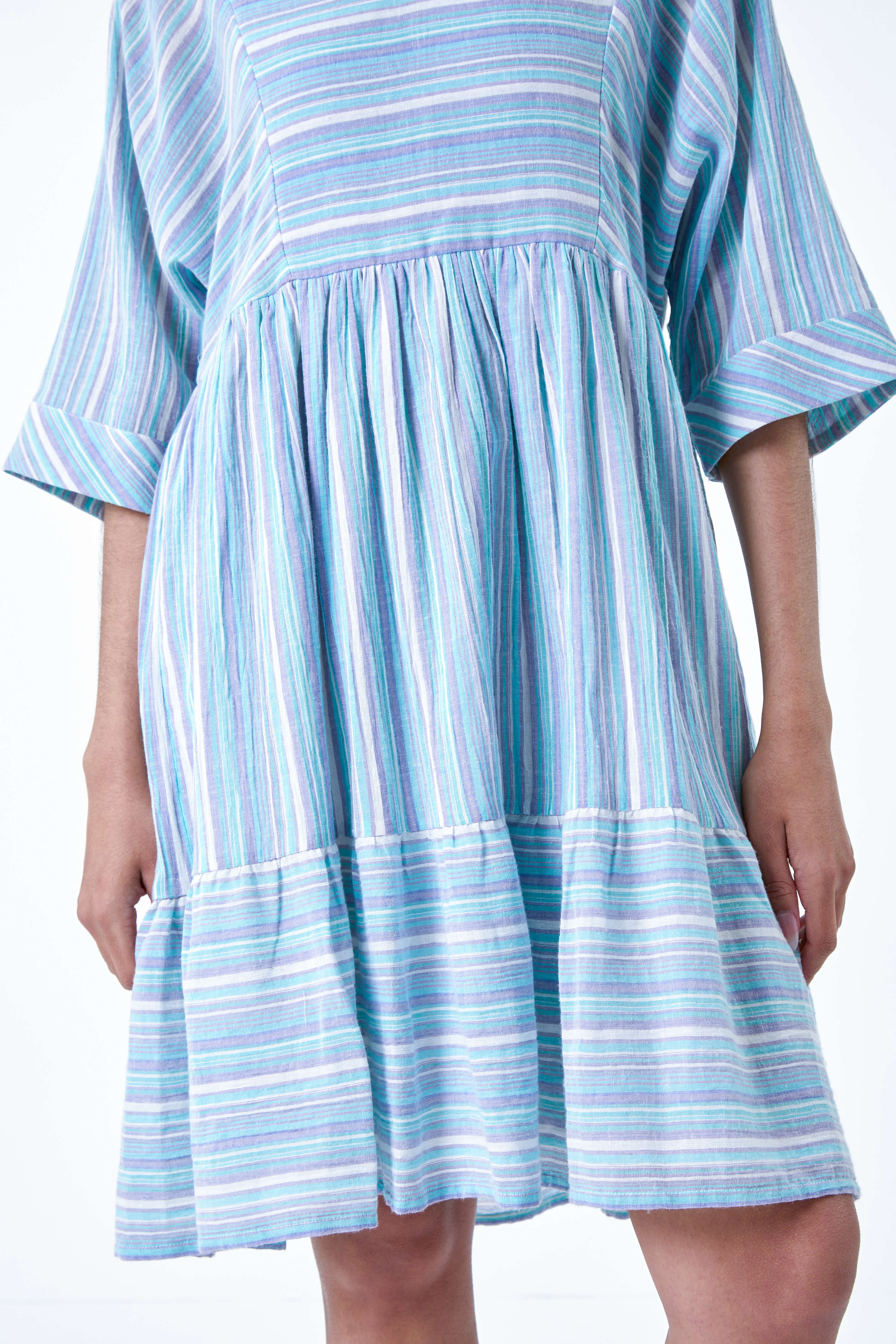 AQUAMARINE Cotton Stripe Print Smock Dress, Image 5 of 5