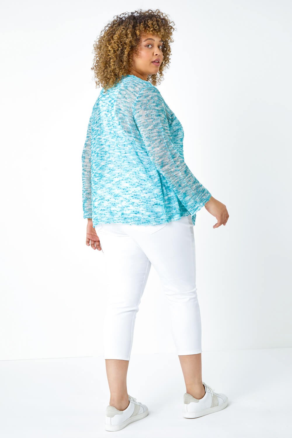 Aqua Curve Knitted Waterfall Cardigan, Image 3 of 5