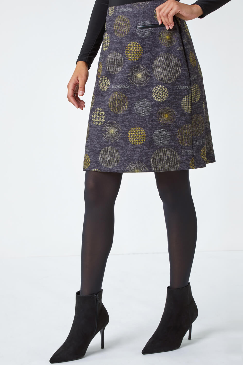 Lime Spot Print Pocket Stretch Skirt, Image 4 of 5