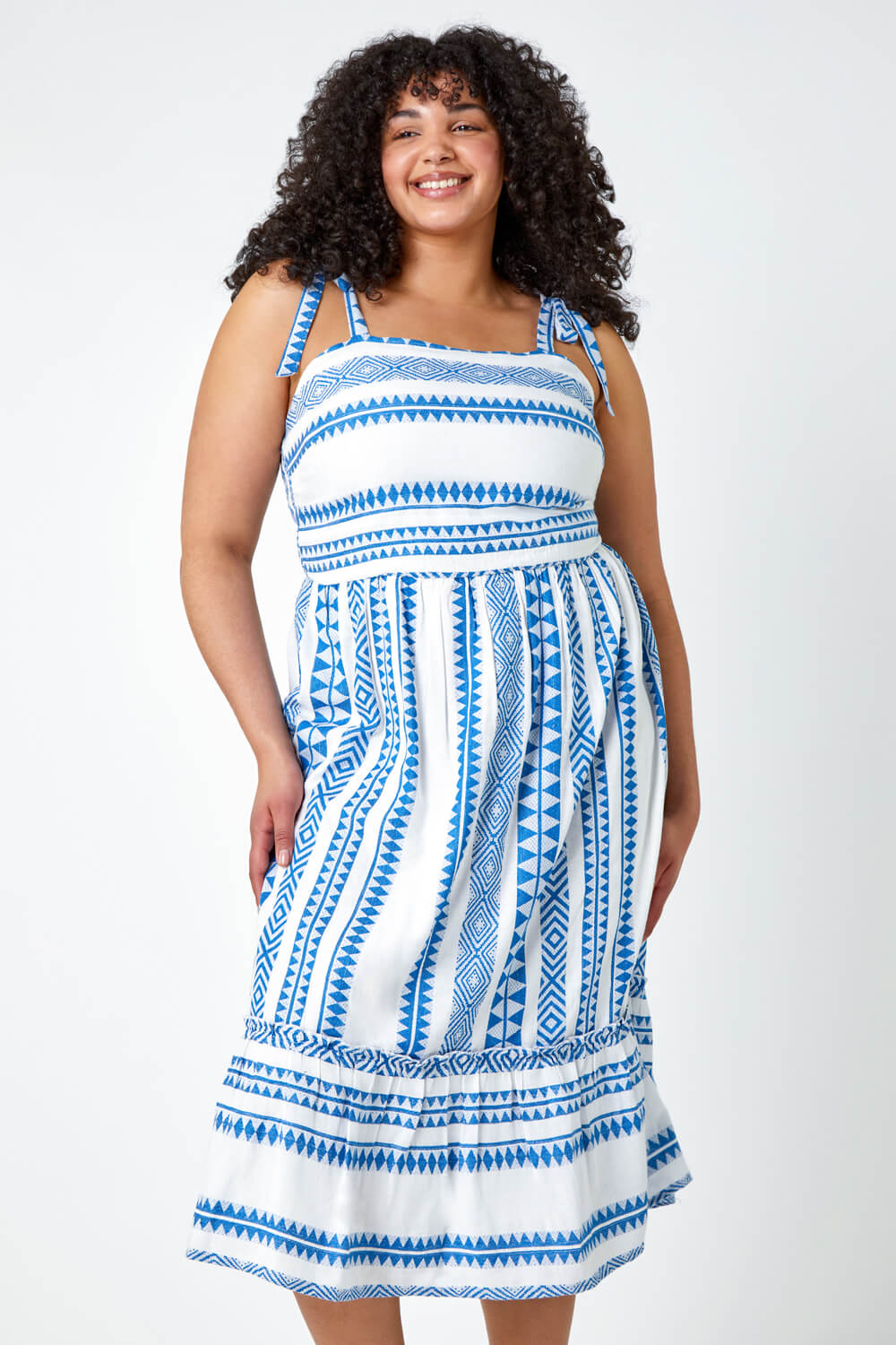 Blue Curve Embroidered Cotton Blend Stretch Dress, Image 2 of 5