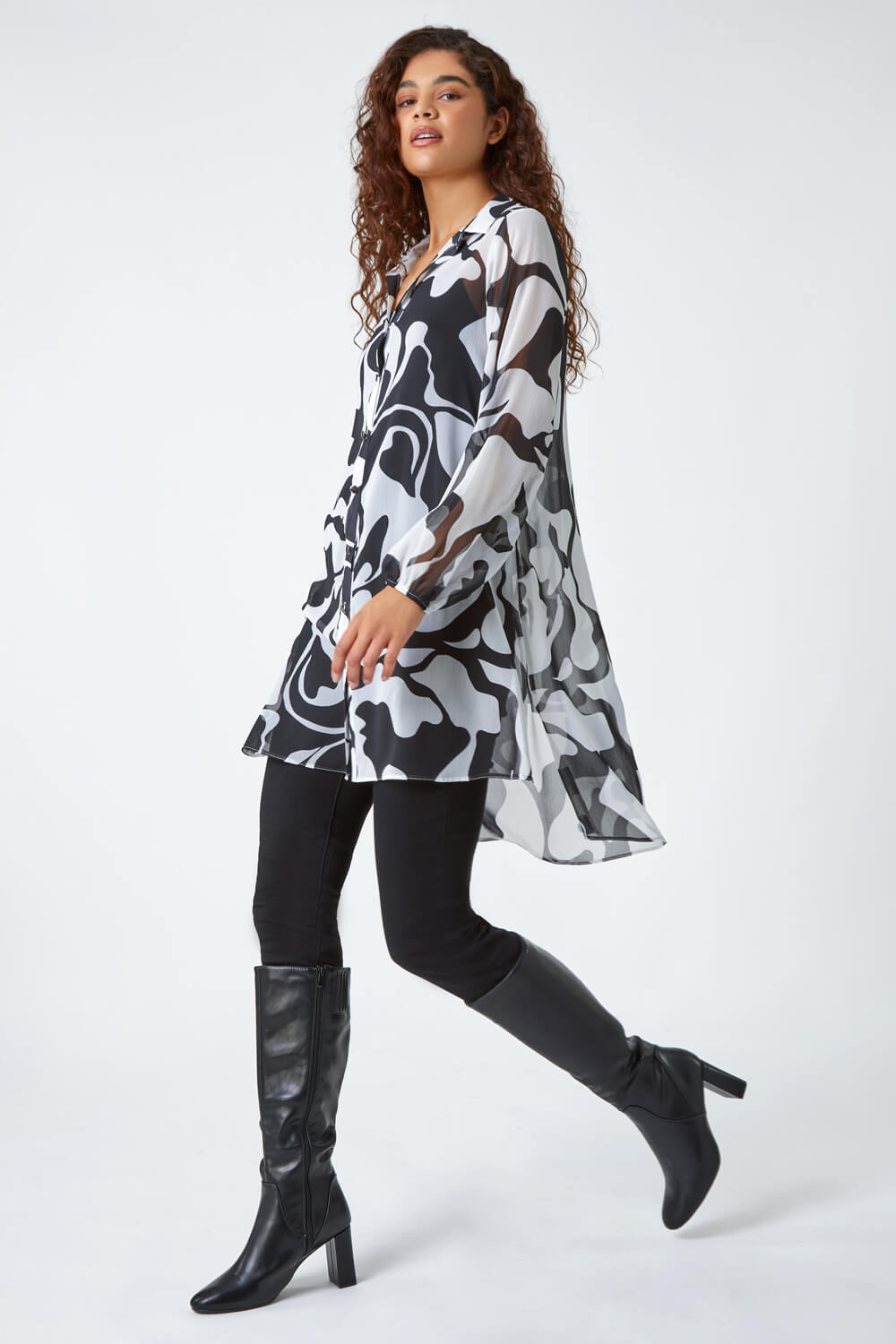 Ivory  Abstract Print Longline Blouse , Image 2 of 5