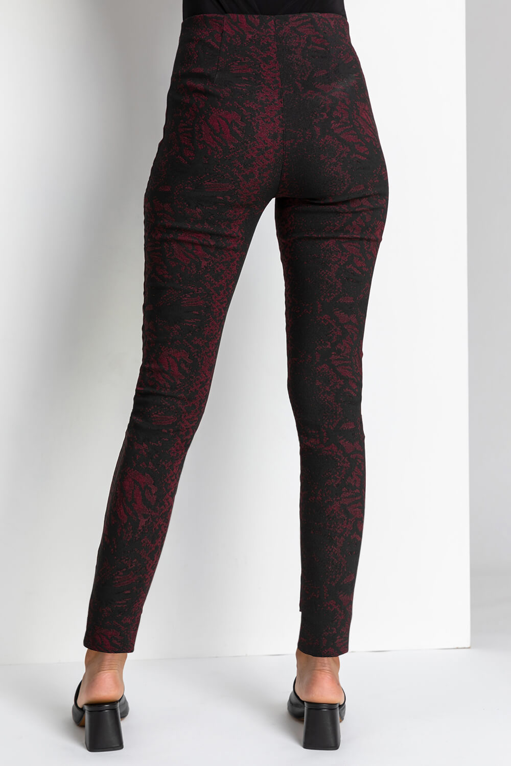 Bordeaux Snake Print Full Length Stretch Trousers, Image 2 of 4