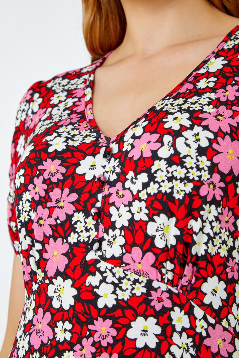 PINK Floral Print Stretch Jersey Tea Dress, Image 6 of 6