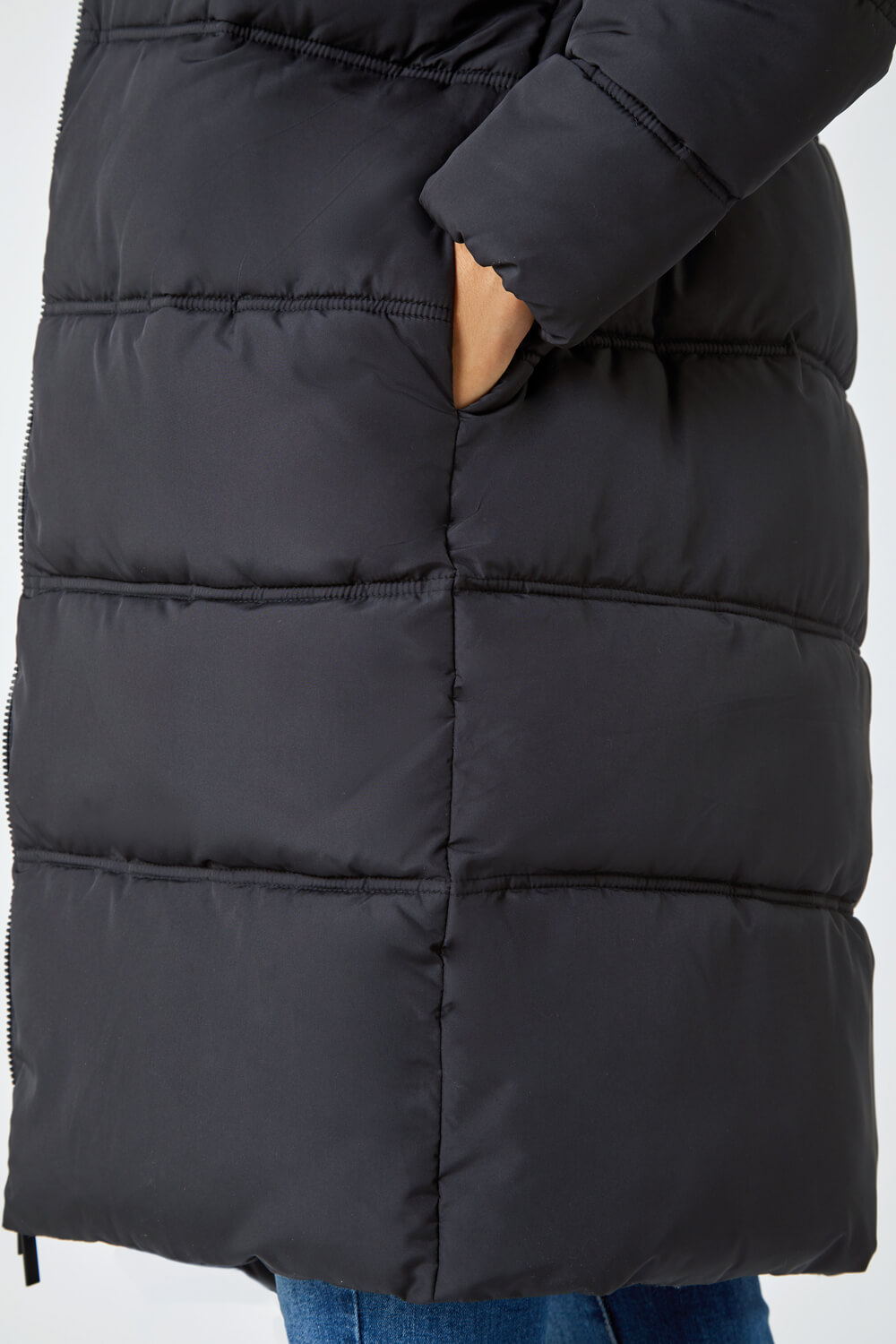 Black Longline Padded Coat, Image 5 of 5