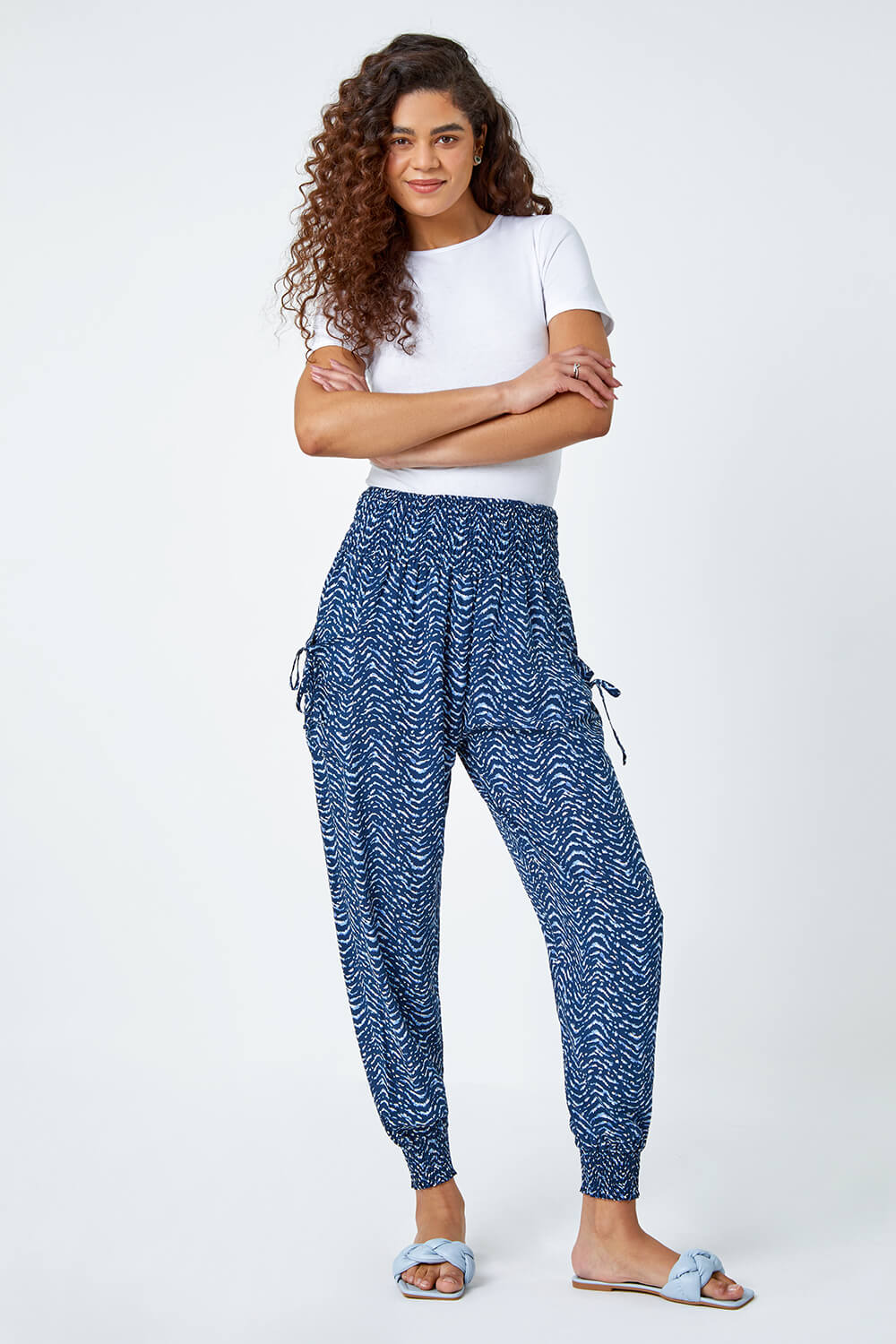 Blue Wave Print Stretch Hareem Trousers, Image 2 of 5