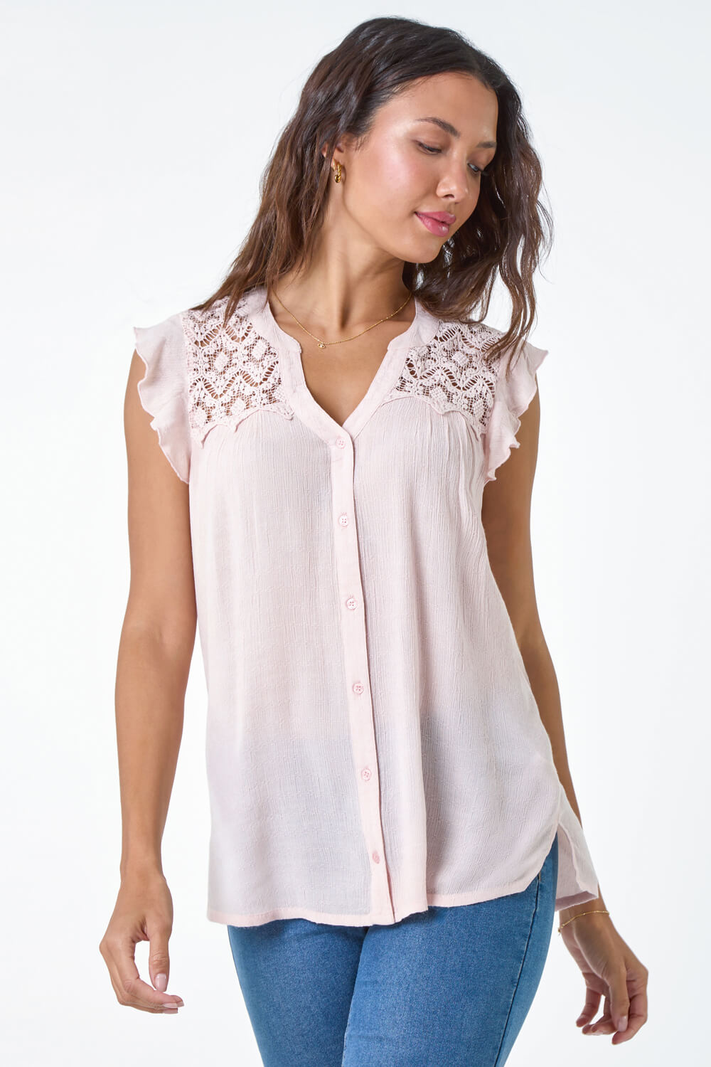 Sleeveless Lace Detail Blouse