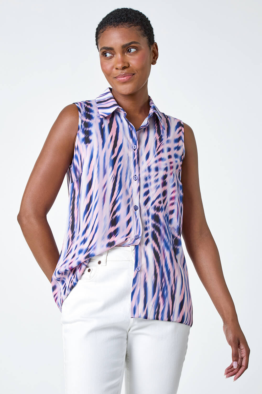 PINK Sleeveless Abstract Print Blouse, Image 2 of 5