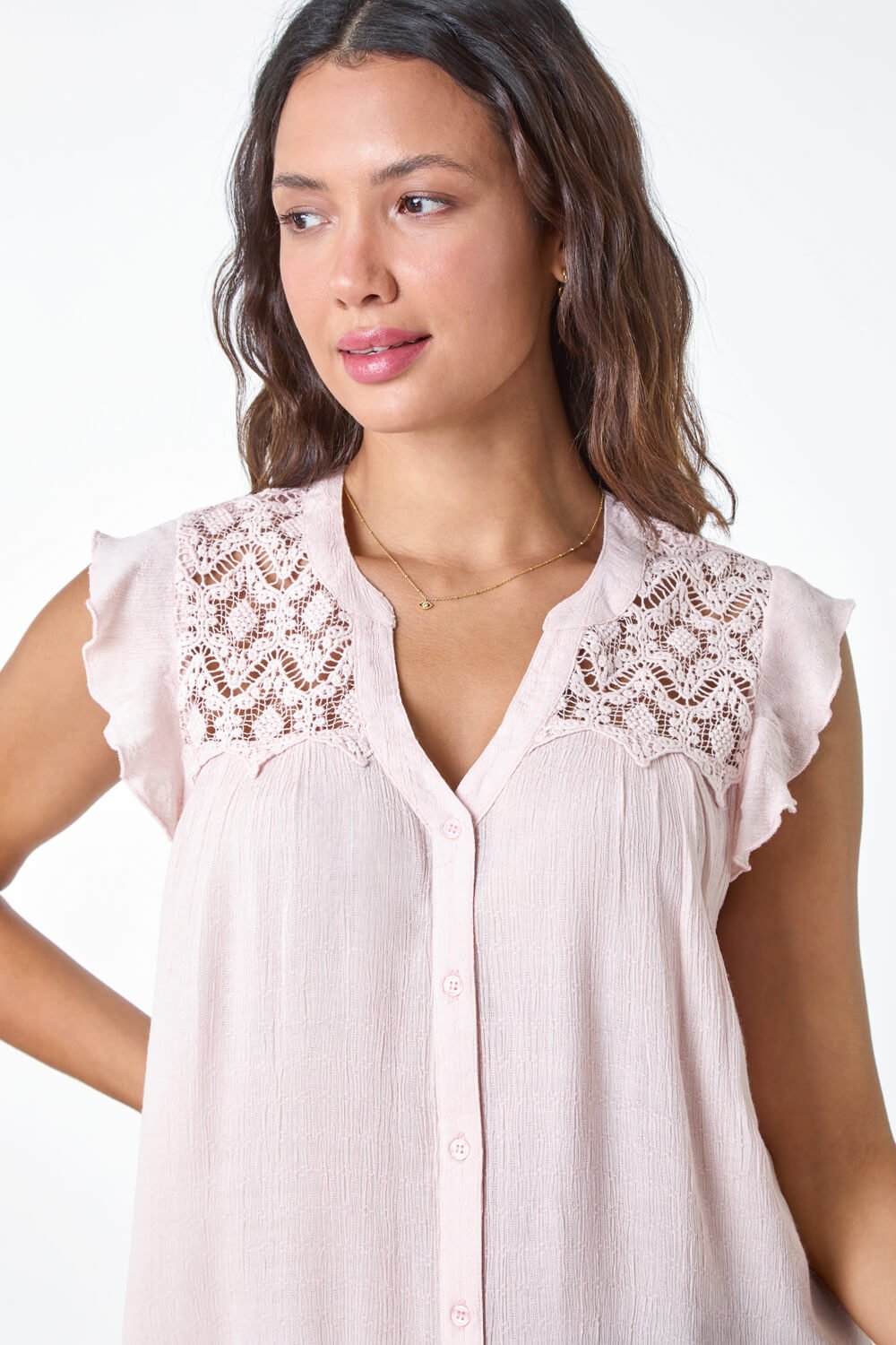 Light Pink Sleeveless Lace Detail Blouse, Image 4 of 5