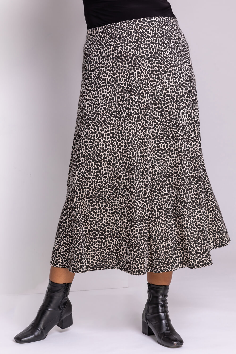 Beige Curve Animal Print Midi Skirt, Image 3 of 5