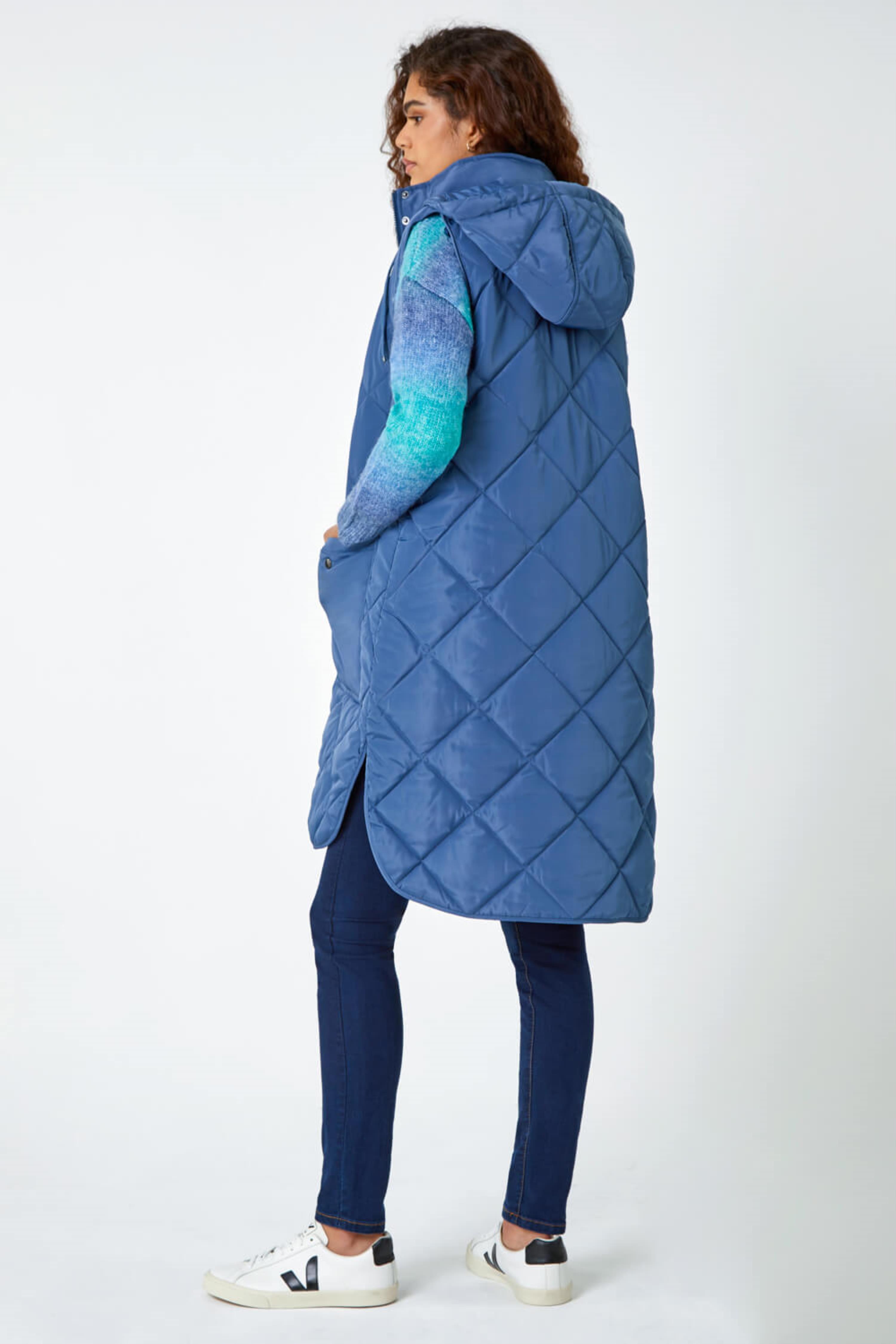 Steel Blue Diamond Quilted Longline Gilet, Image 2 of 4