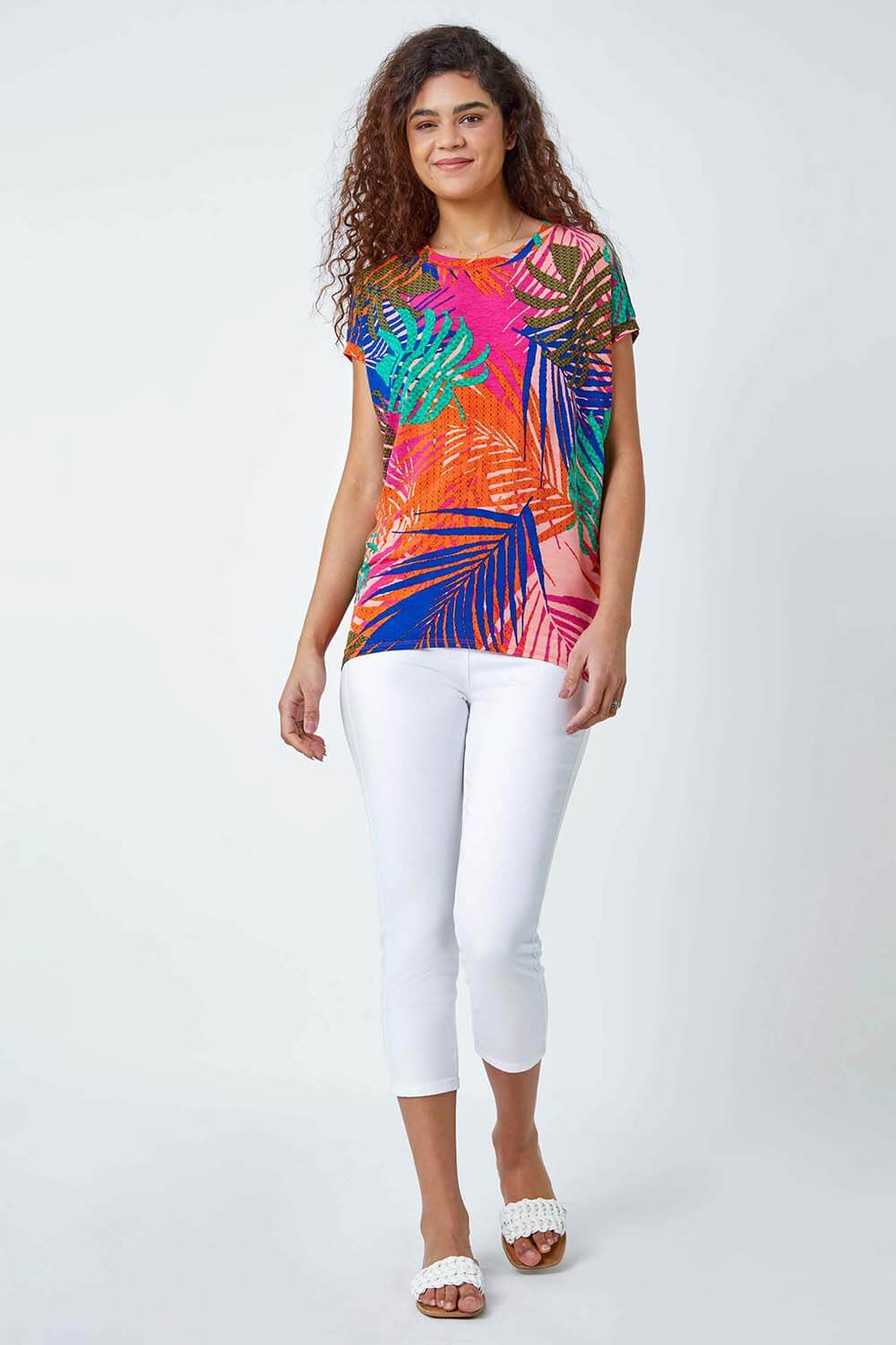PINK Tropical Print Cocoon Stretch Top, Image 2 of 5