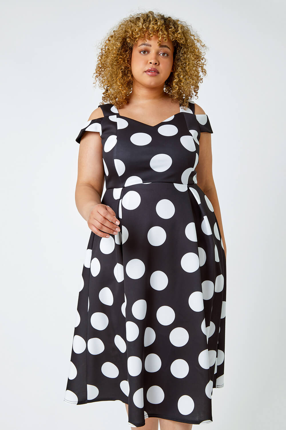 Black Curve Premium Stretch Polka Dot Dress, Image 2 of 5