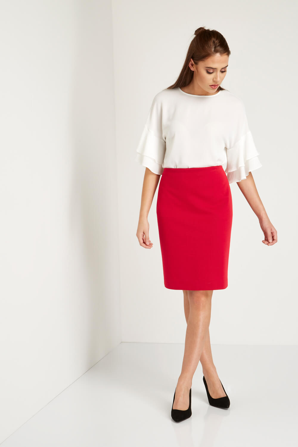 Red Ponte Straight Skirt, Image 3 of 4