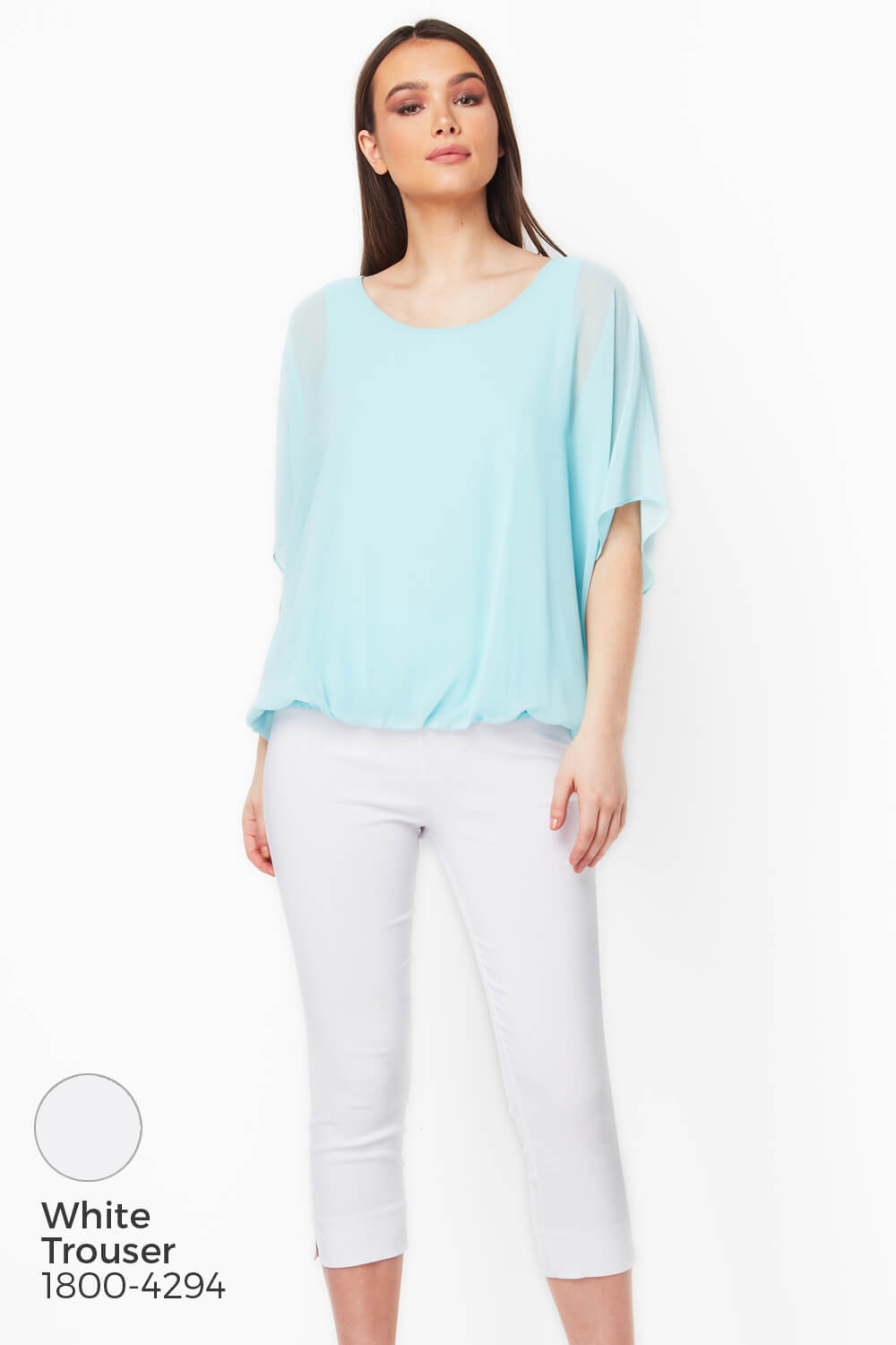 Turquoise Bubble Hem Top, Image 5 of 8