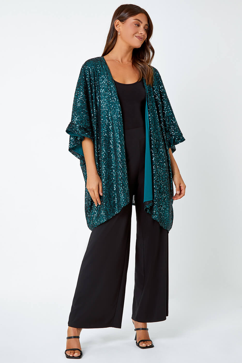 Emerald Embellished Sequin Cape Jacket | Roman UK