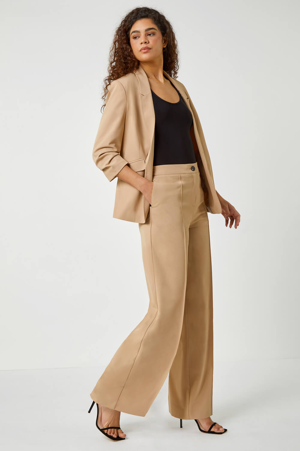Natural  Tailored Relaxed Stretch Trousers, Image 2 of 5