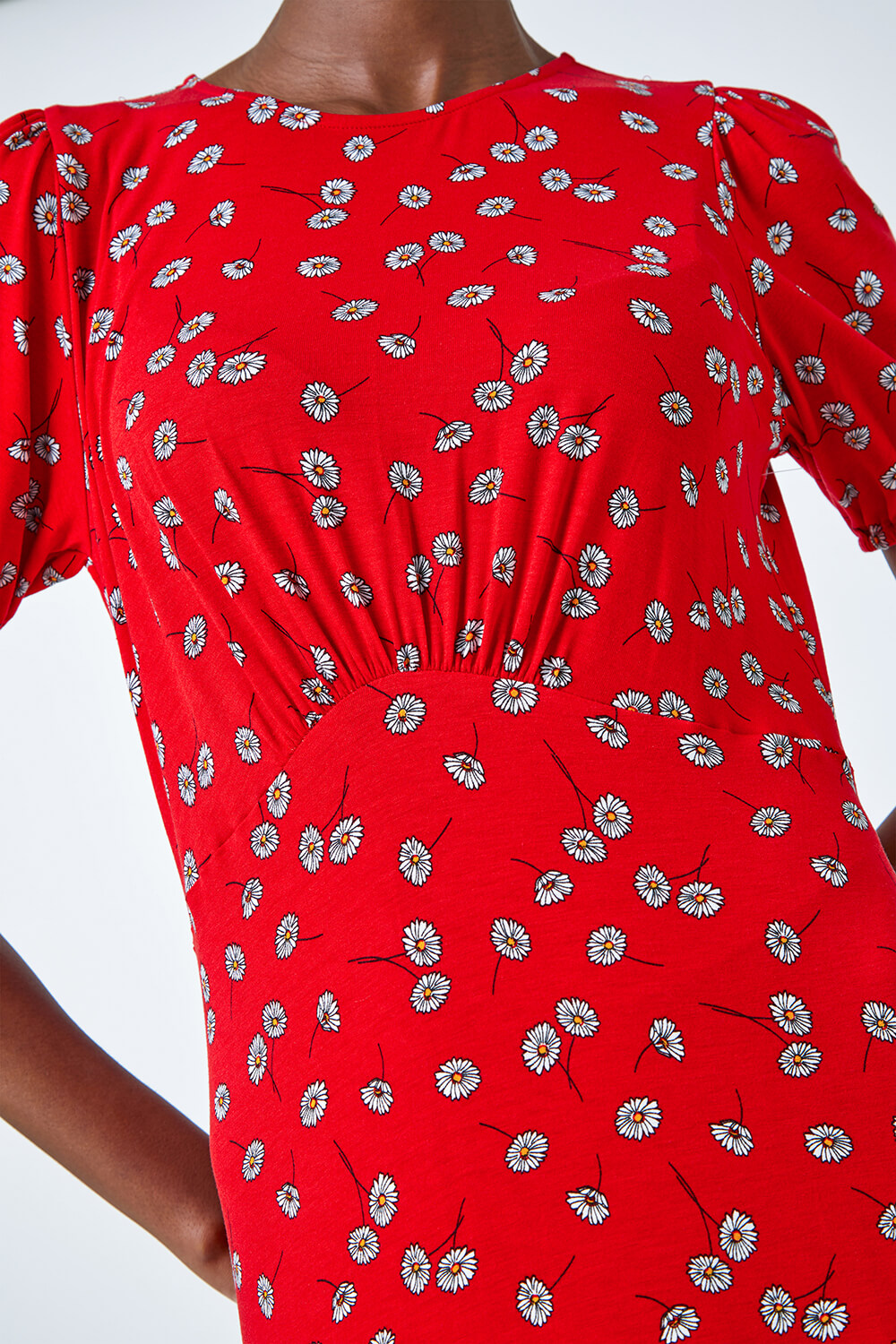 Red Ditsy Floral Print Midi Dress, Image 5 of 5