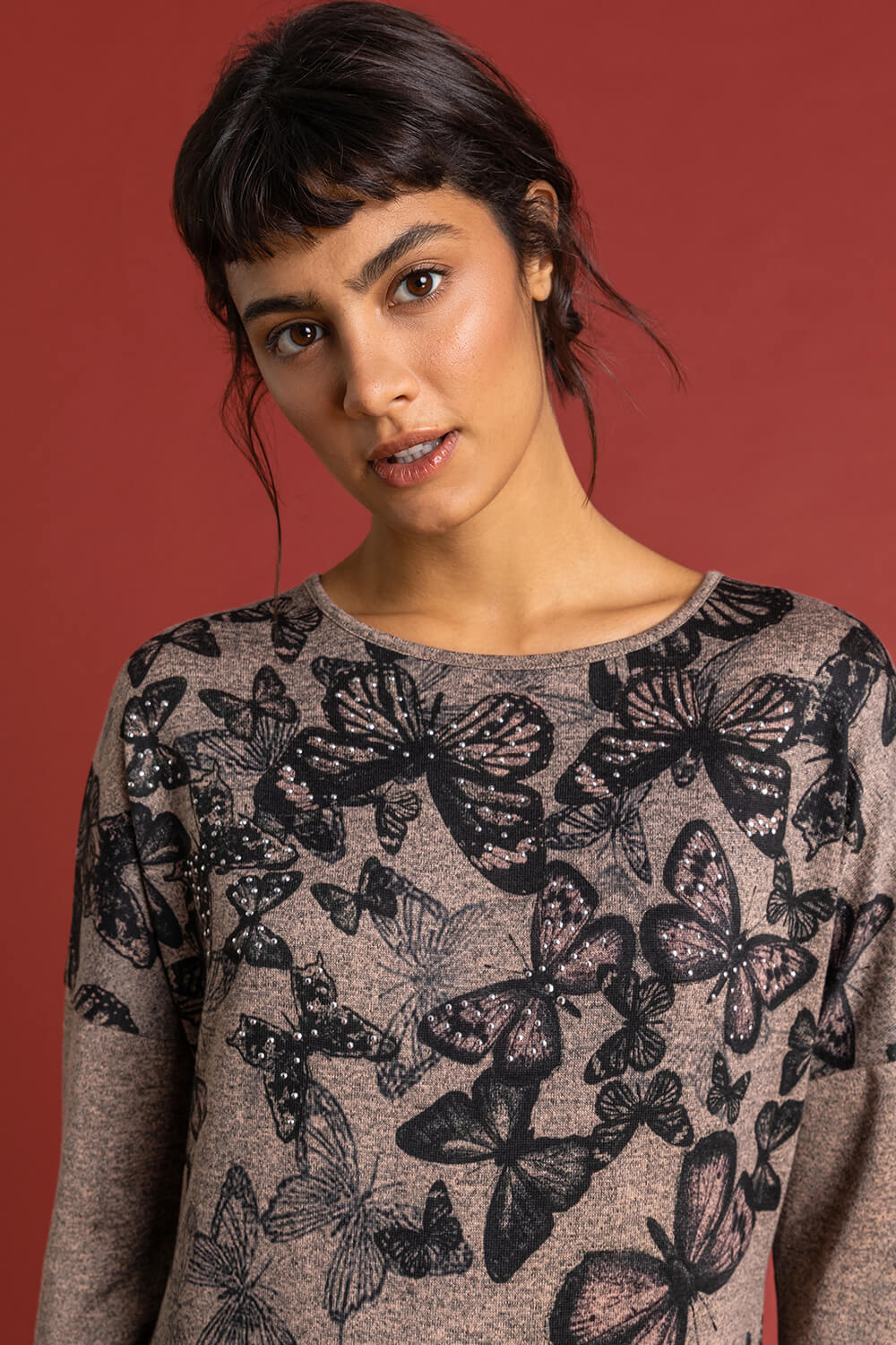 Biscuit Butterfly Print Embellished Slouch Dress, Image 4 of 4