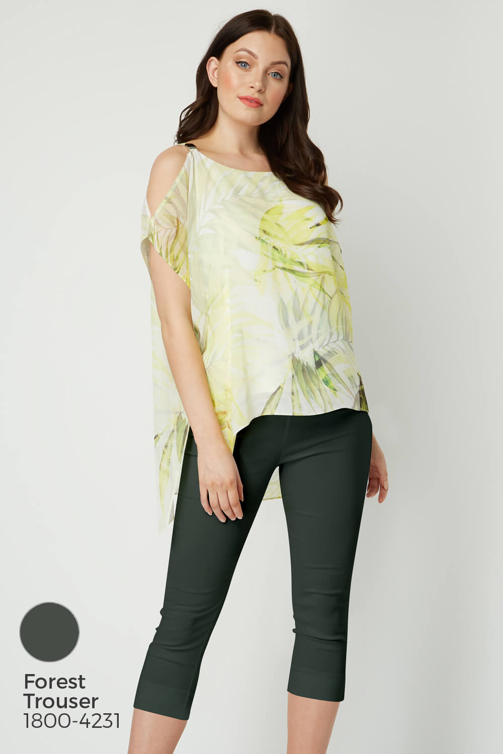 Yellow Cold Shoulder Tropical Print Top, Image 6 of 8